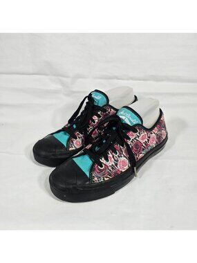 Converse Jack Purcell Floral Sneakers Women Size 7.5 Pink Lace Up Low Top Goth